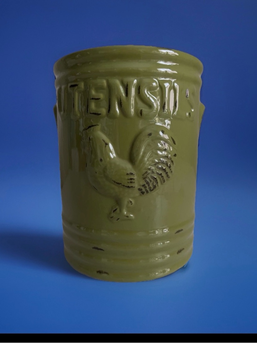 Chic Rooster Utensil Holder Home Essentials Green Ceramic Country Farmhouse 7.5"